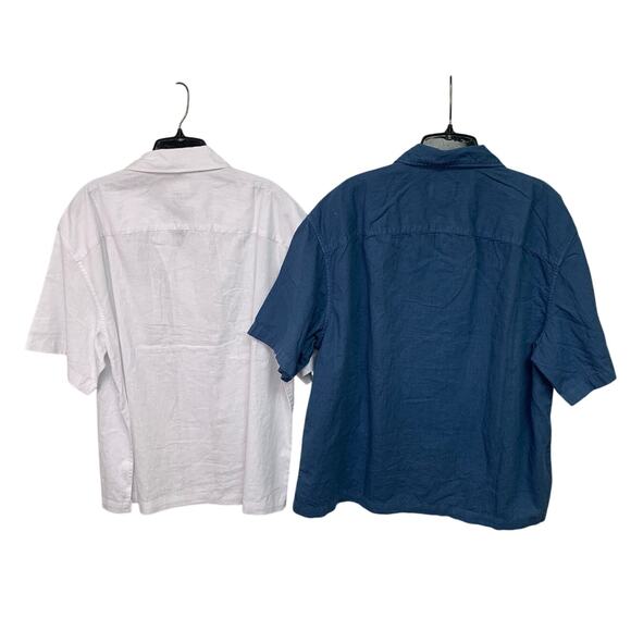 2 New American Eagle Mens Medium Blue White Short Sleeve Button Up Collar Shirts - Picture 4 of 4